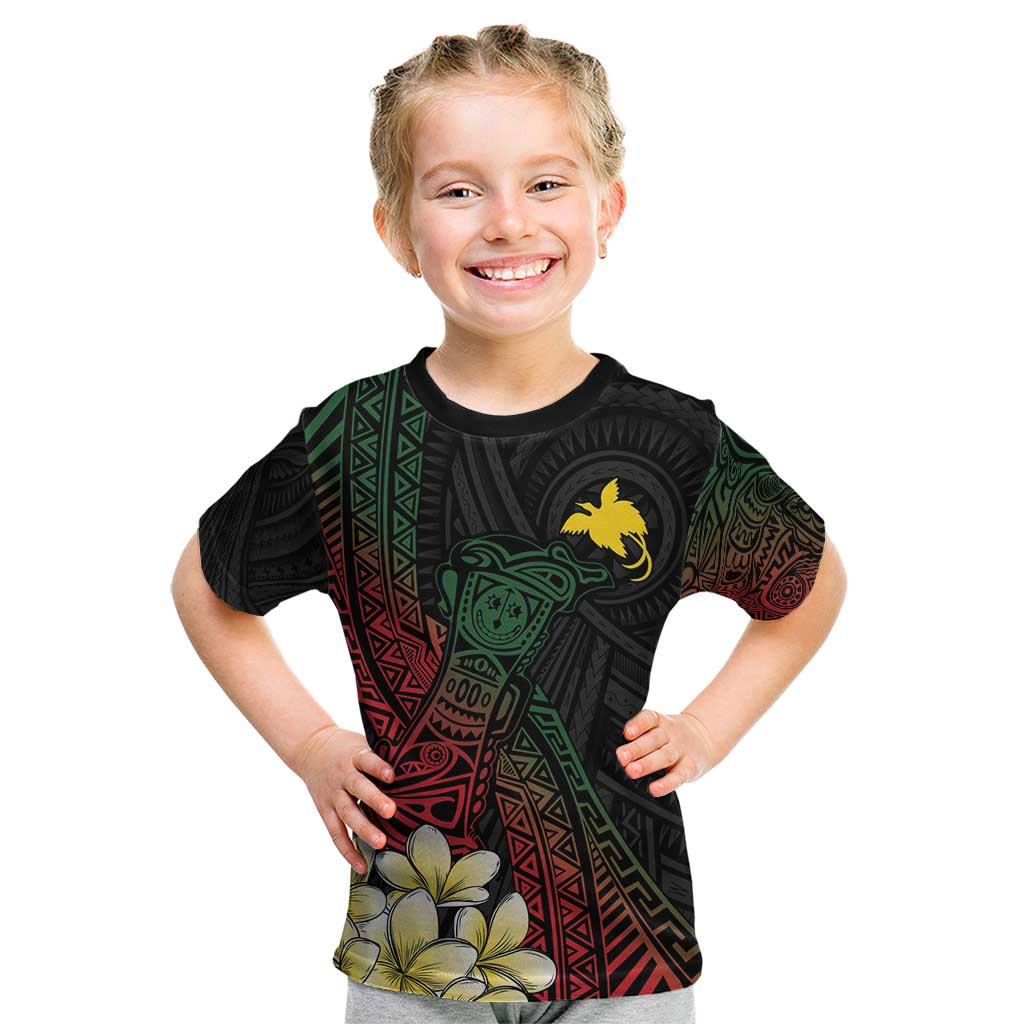 Personalized Papua New Guinea Kid T Shirt Kundu Drum Motifs - Sepik Colors LT7 Black - Polynesian Pride