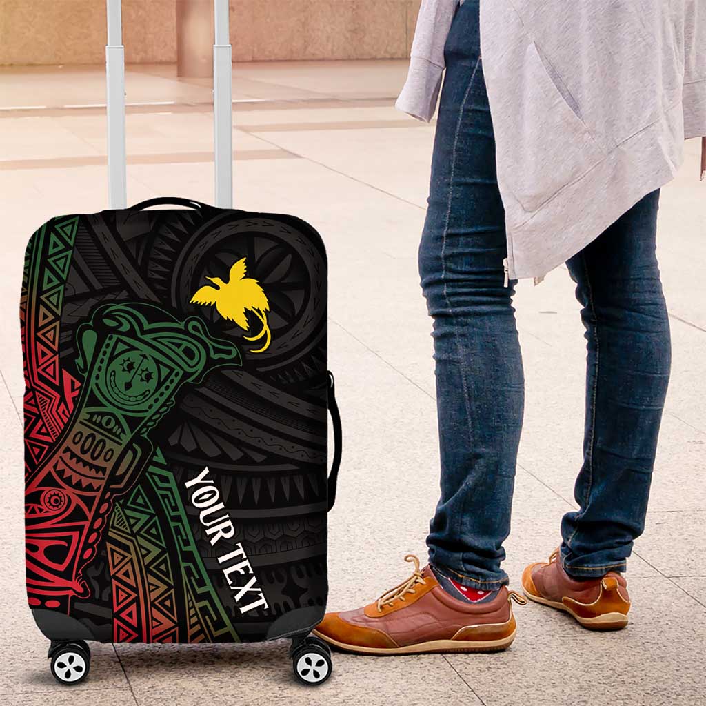 Personalized Papua New Guinea Luggage Cover Kundu Drum Motifs - Sepik Colors LT7 Black - Polynesian Pride