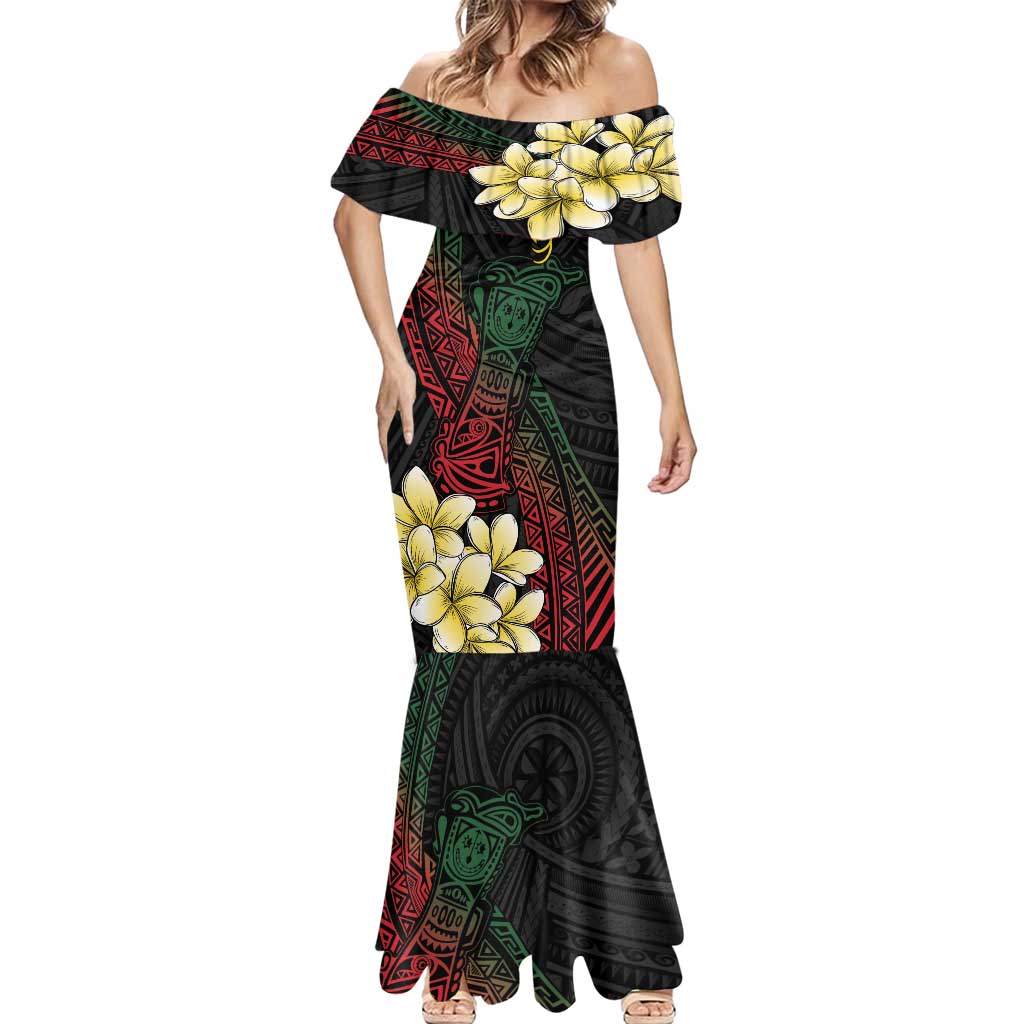 Personalized Papua New Guinea Mermaid Dress Kundu Drum Motifs - Sepik Colors LT7 - Polynesian Pride