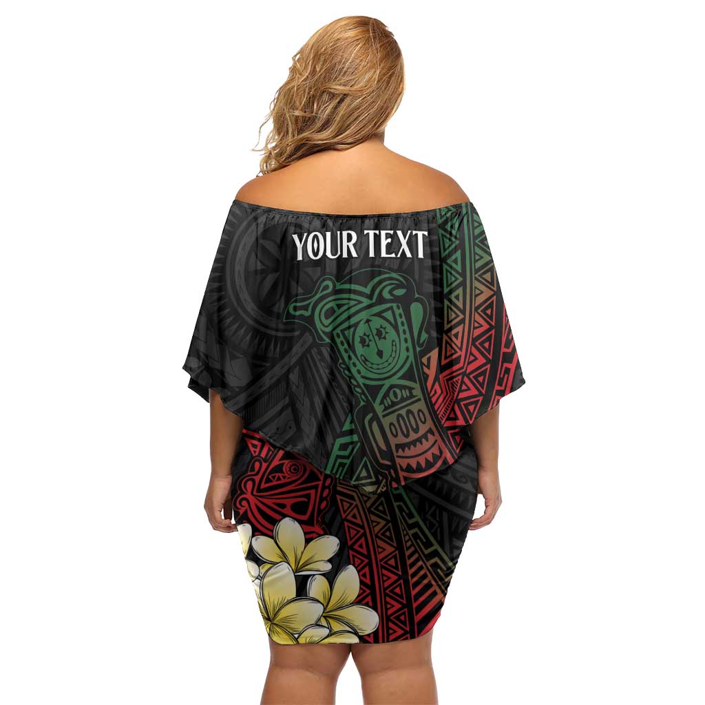 Personalized Papua New Guinea Off Shoulder Short Dress Kundu Drum Motifs - Sepik Colors LT7 - Polynesian Pride
