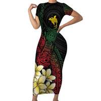 Personalized Papua New Guinea Short Sleeve Bodycon Dress Kundu Drum Motifs - Sepik Colors LT7 Long Dress Black - Polynesian Pride