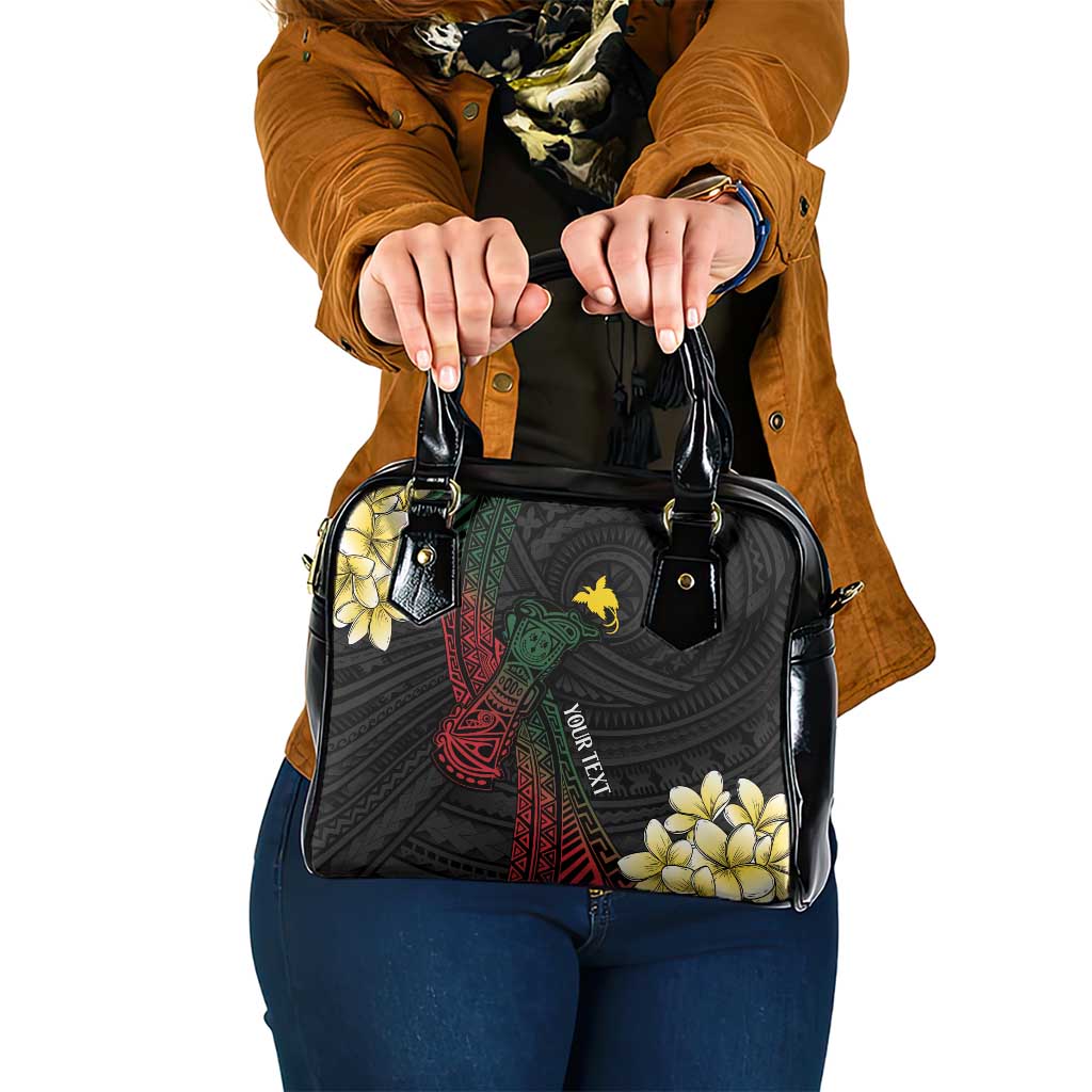 Personalized Papua New Guinea Shoulder Handbag Kundu Drum Motifs - Sepik Colors LT7 One Size Black - Polynesian Pride