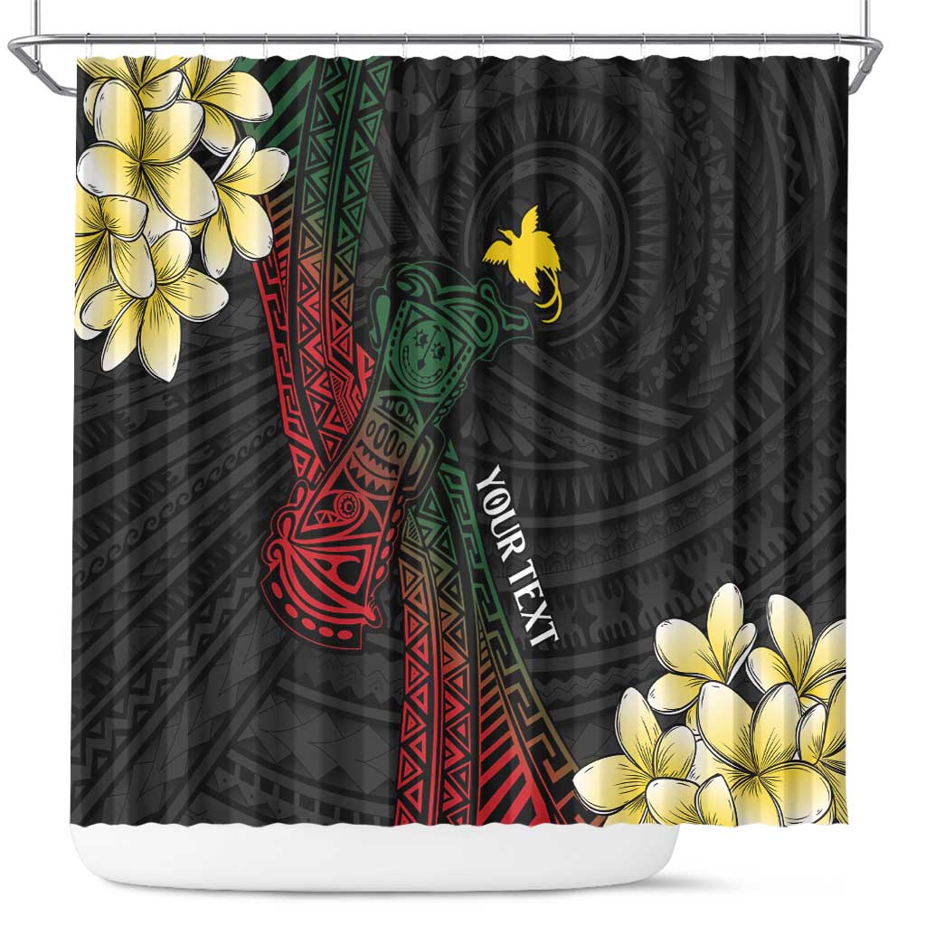 Personalized Papua New Guinea Shower Curtain Kundu Drum Motifs - Sepik Colors LT7 Black - Polynesian Pride