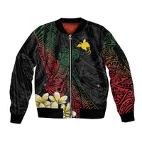 Personalized Papua New Guinea Sleeve Zip Bomber Jacket Kundu Drum Motifs - Sepik Colors LT7 Unisex Black - Polynesian Pride