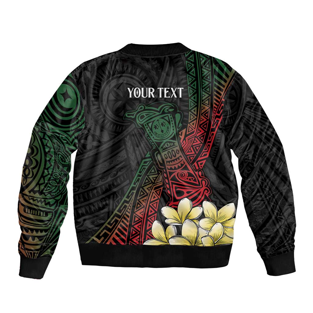 Personalized Papua New Guinea Sleeve Zip Bomber Jacket Kundu Drum Motifs - Sepik Colors LT7 - Polynesian Pride