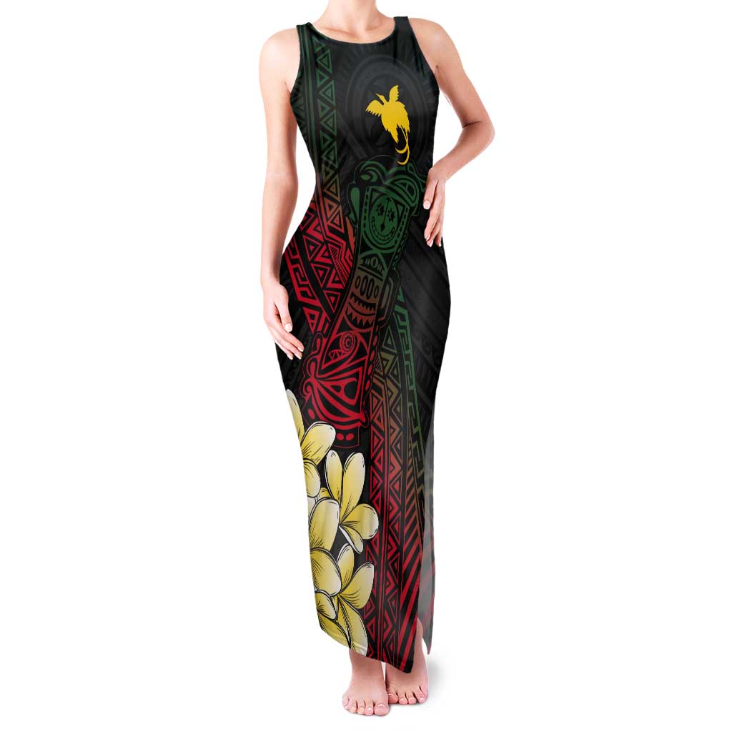 Personalized Papua New Guinea Tank Maxi Dress Kundu Drum Motifs - Sepik Colors LT7 Women Black - Polynesian Pride