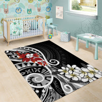 Bula Fiji Tagimaucia Mix Plumeria Masi Tapa Area Rug Black