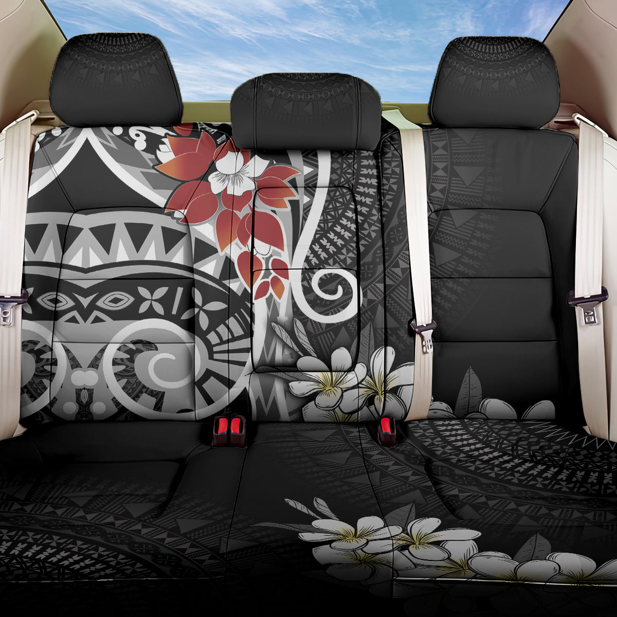 Bula Fiji Tagimaucia Mix Plumeria Masi Tapa Back Car Seat Cover Black