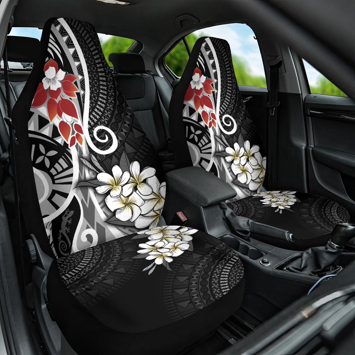 Bula Fiji Tagimaucia Mix Plumeria Masi Tapa Car Seat Cover Black