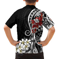 Bula Fiji Tagimaucia Mix Plumeria Masi Tapa Family Matching Long Sleeve Bodycon Dress and Hawaiian Shirt Black LT7 - Polynesian Pride