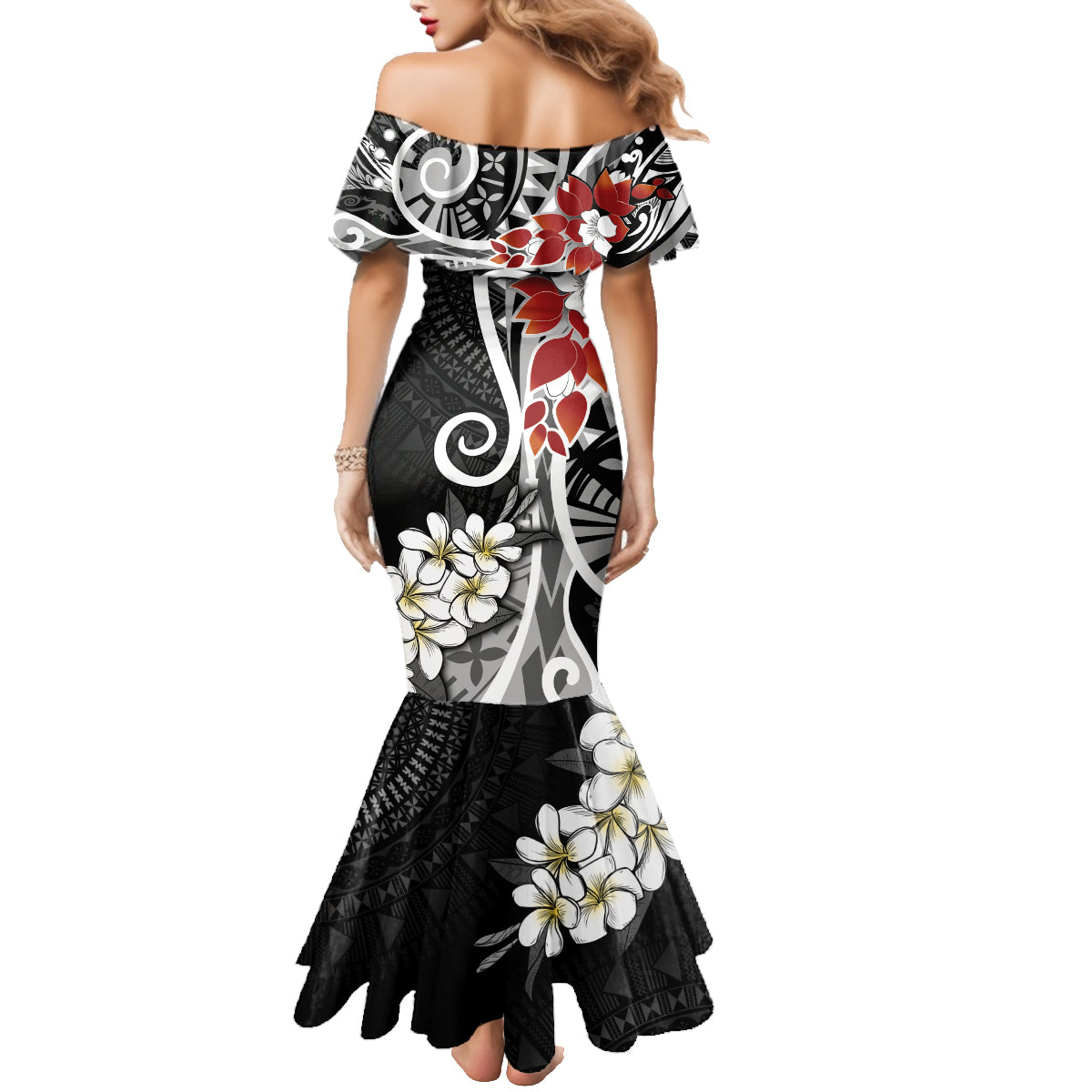 Bula Fiji Tagimaucia Mix Plumeria Masi Tapa Family Matching Mermaid Dress and Hawaiian Shirt Black LT7 - Polynesian Pride