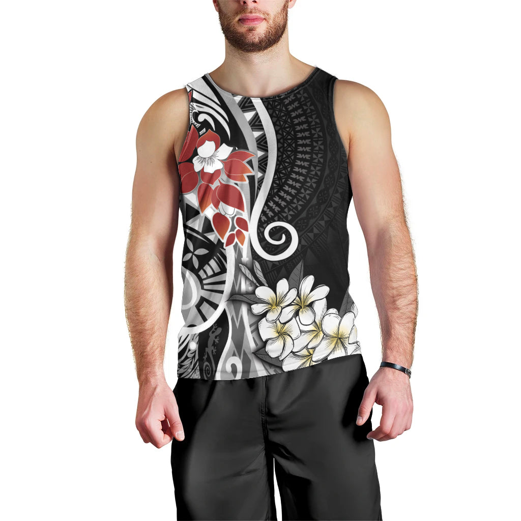 Bula Fiji Tagimaucia Mix Plumeria Masi Tapa Men Tank Top Black LT7 - Polynesian Pride