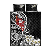 Bula Fiji Tagimaucia Mix Plumeria Masi Tapa Quilt Bed Set Black