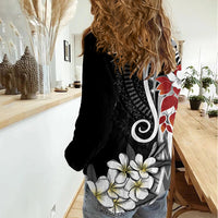 Bula Fiji Tagimaucia Mix Plumeria Masi Tapa Women Casual Shirt Black LT7 - Polynesian Pride