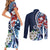 Bula Fiji Tagimaucia Mix Plumeria Masi Tapa Couples Matching Short Sleeve Bodycon Dress and Long Sleeve Button Shirt Blue LT7 - Polynesian Pride