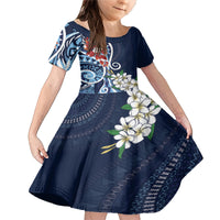 Bula Fiji Tagimaucia Mix Plumeria Masi Tapa Family Matching Mermaid Dress and Hawaiian Shirt Blue LT7 Daughter's Dress Blue - Polynesian Pride