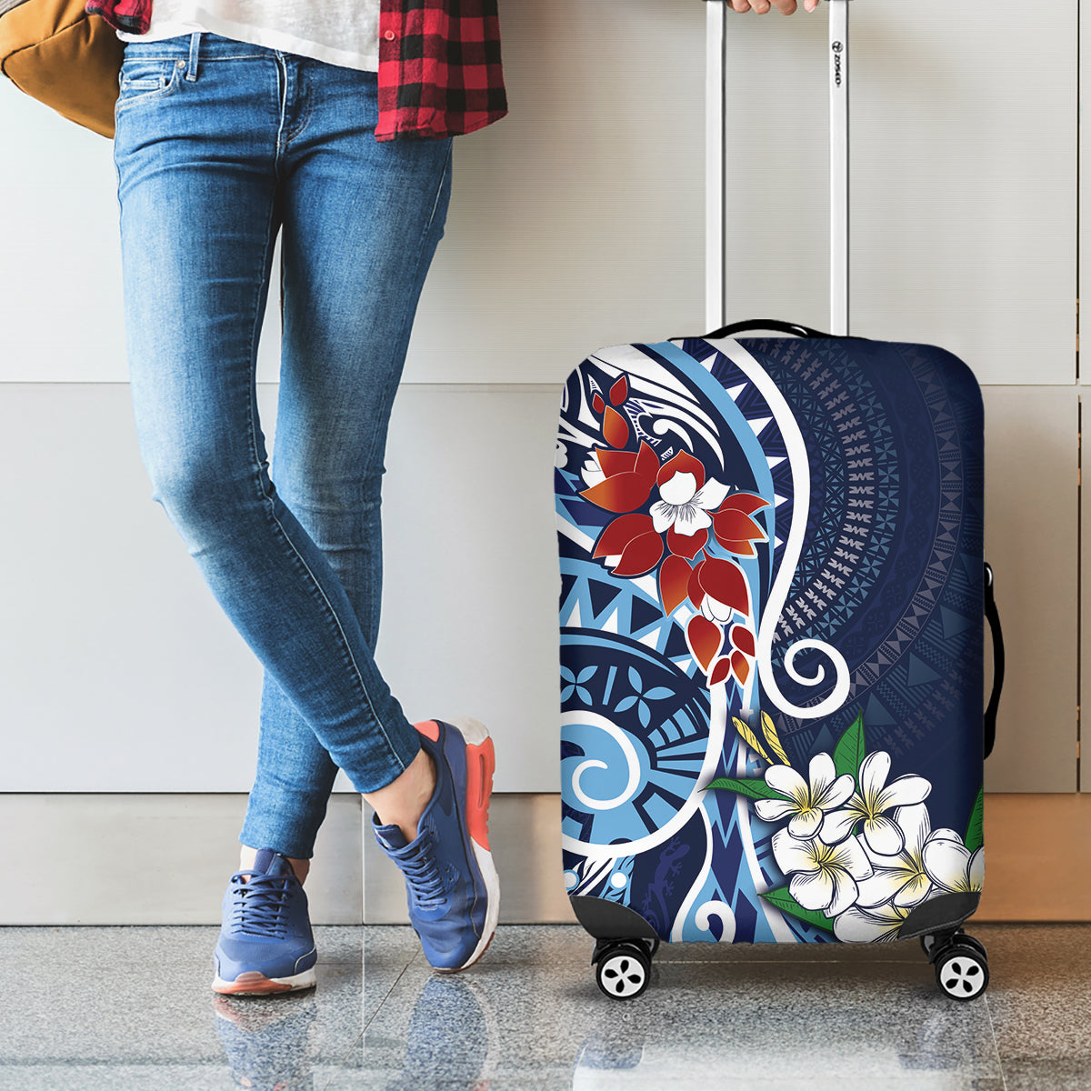 Bula Fiji Tagimaucia Mix Plumeria Masi Tapa Luggage Cover Blue