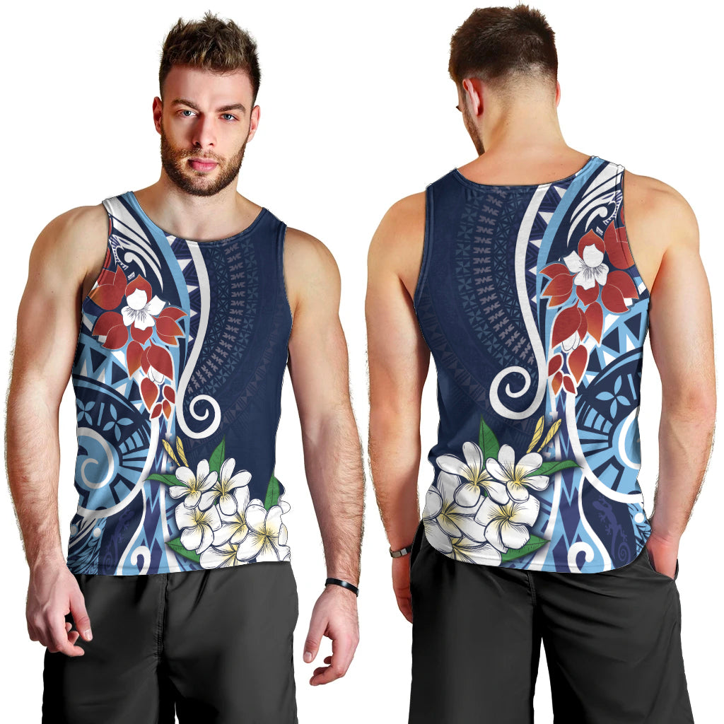 Bula Fiji Tagimaucia Mix Plumeria Masi Tapa Men Tank Top Blue LT7 - Polynesian Pride