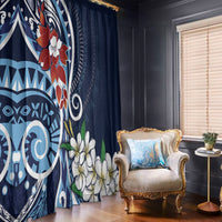 Bula Fiji Tagimaucia Mix Plumeria Masi Tapa Window Curtain Blue