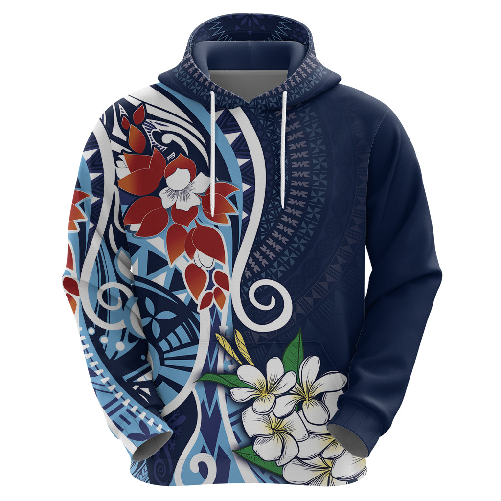 Bula Fiji Tagimaucia Mix Plumeria Masi Tapa Zip Hoodie Blue LT7 - Polynesian Pride