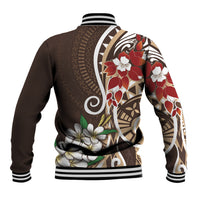 Bula Fiji Tagimaucia Mix Plumeria Masi Tapa Baseball Jacket Brown LT7 - Polynesian Pride