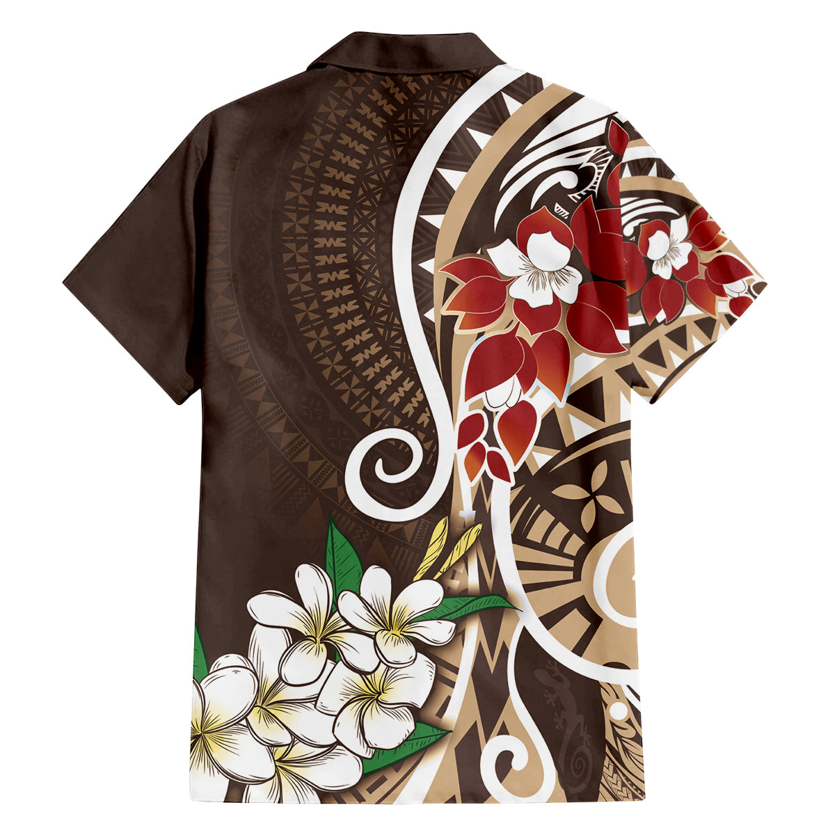 Bula Fiji Tagimaucia Mix Plumeria Masi Tapa Family Matching Long Sleeve Bodycon Dress and Hawaiian Shirt Brown LT7 - Polynesian Pride