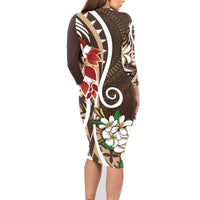Bula Fiji Tagimaucia Mix Plumeria Masi Tapa Family Matching Long Sleeve Bodycon Dress and Hawaiian Shirt Brown LT7 - Polynesian Pride