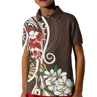Bula Fiji Tagimaucia Mix Plumeria Masi Tapa Kid Polo Shirt Brown LT7 Kid Brown - Polynesian Pride