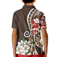 Bula Fiji Tagimaucia Mix Plumeria Masi Tapa Kid Polo Shirt Brown LT7 - Polynesian Pride