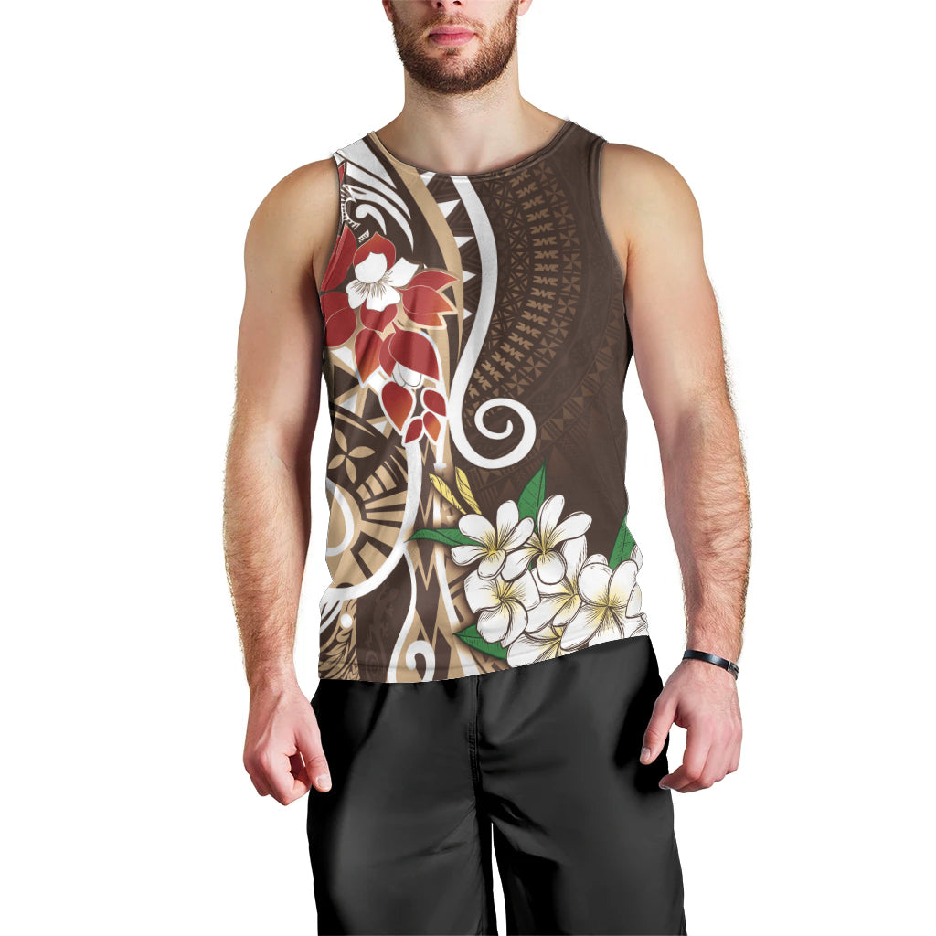 Bula Fiji Tagimaucia Mix Plumeria Masi Tapa Men Tank Top Brown LT7 - Polynesian Pride