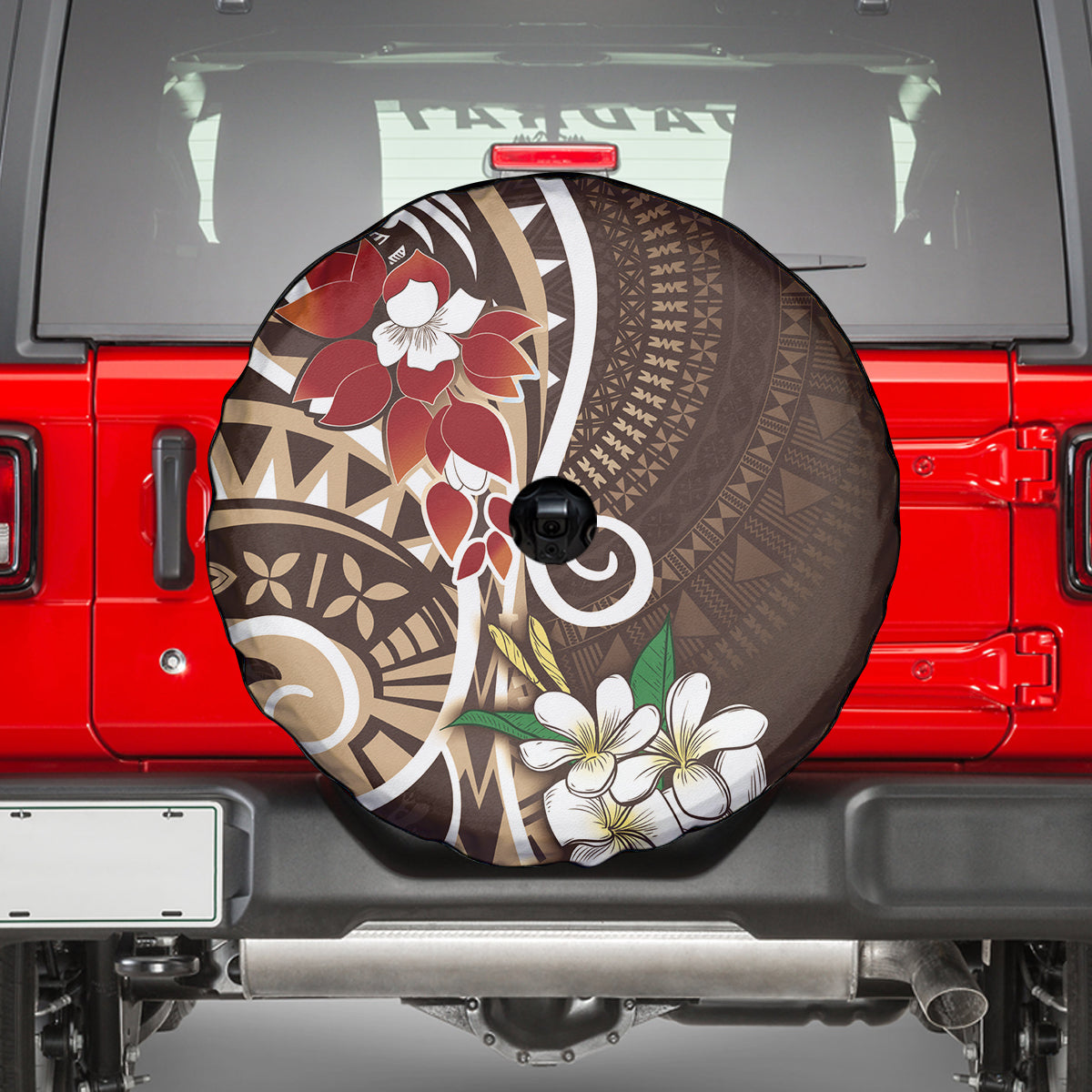 Bula Fiji Tagimaucia Mix Plumeria Masi Tapa Spare Tire Cover Brown LT7 - Polynesian Pride