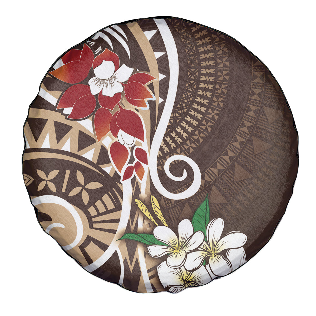Bula Fiji Tagimaucia Mix Plumeria Masi Tapa Spare Tire Cover Brown LT7 - Polynesian Pride