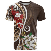 Bula Fiji Tagimaucia Mix Plumeria Masi Tapa T Shirt Brown LT7 Brown - Polynesian Pride