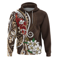 Bula Fiji Tagimaucia Mix Plumeria Masi Tapa Zip Hoodie Brown LT7 Pullover Hoodie Brown - Polynesian Pride