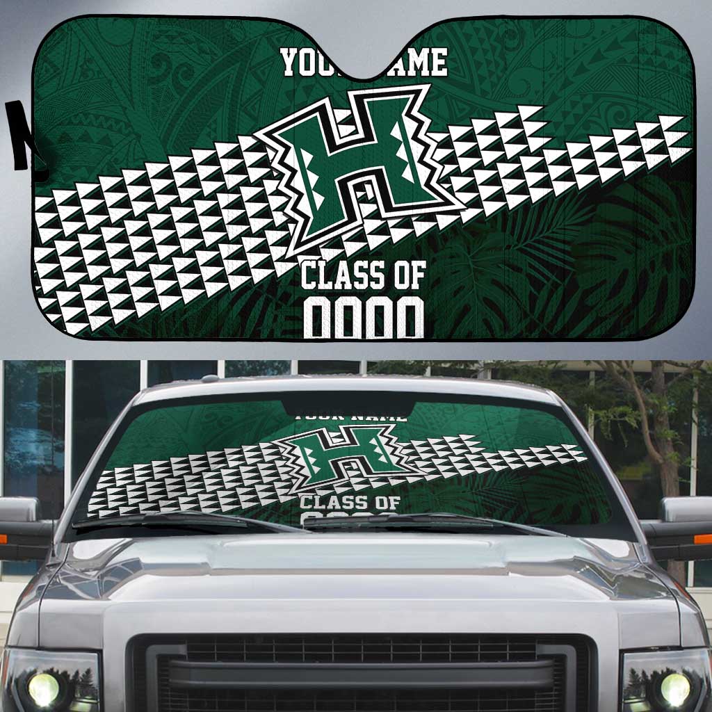 Hawaii Rainbow Warriors Alumni Custom Auto Sun Shade Kanaka Arrows Tropical Vibes LT7 Green - Polynesian Pride