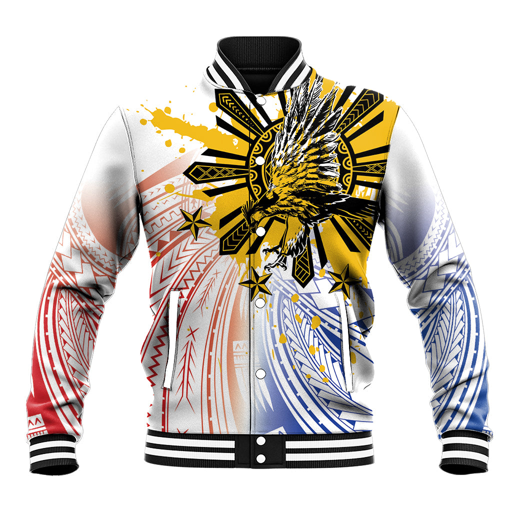Philippines Independence Day Baseball Jacket Eagle Mix Filipino Flag Tribal Style