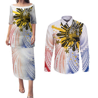 Philippines Independence Day Couples Matching Puletasi and Long Sleeve Button Shirt Eagle Mix Filipino Flag Tribal Style