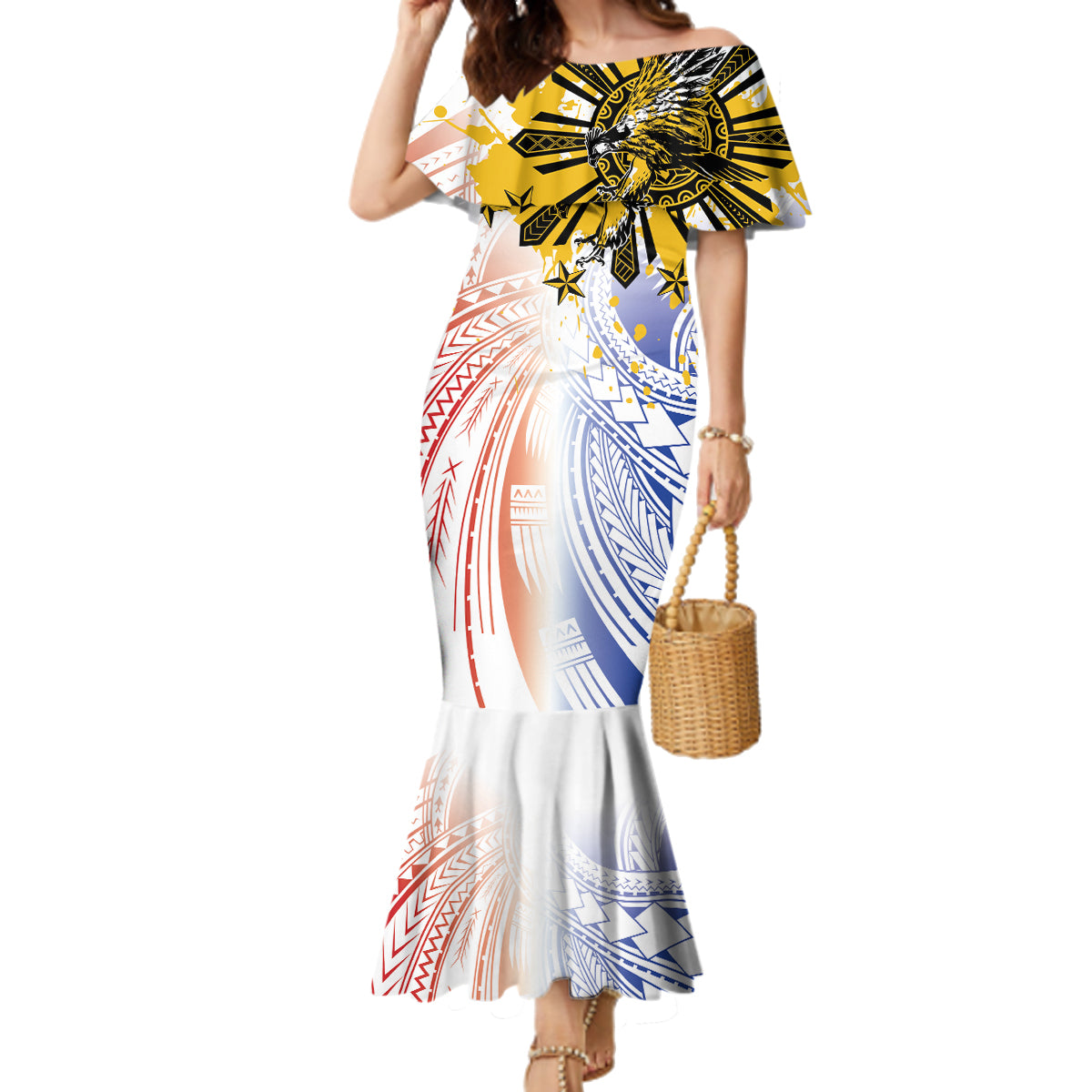 Philippines Independence Day Family Matching Mermaid Dress and Hawaiian Shirt Eagle Mix Filipino Flag Tribal Style