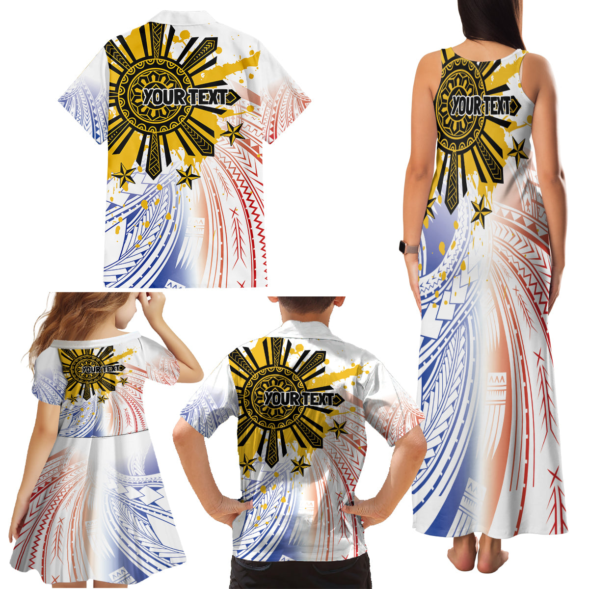 Philippines Independence Day Family Matching Tank Maxi Dress and Hawaiian Shirt Eagle Mix Filipino Flag Tribal Style