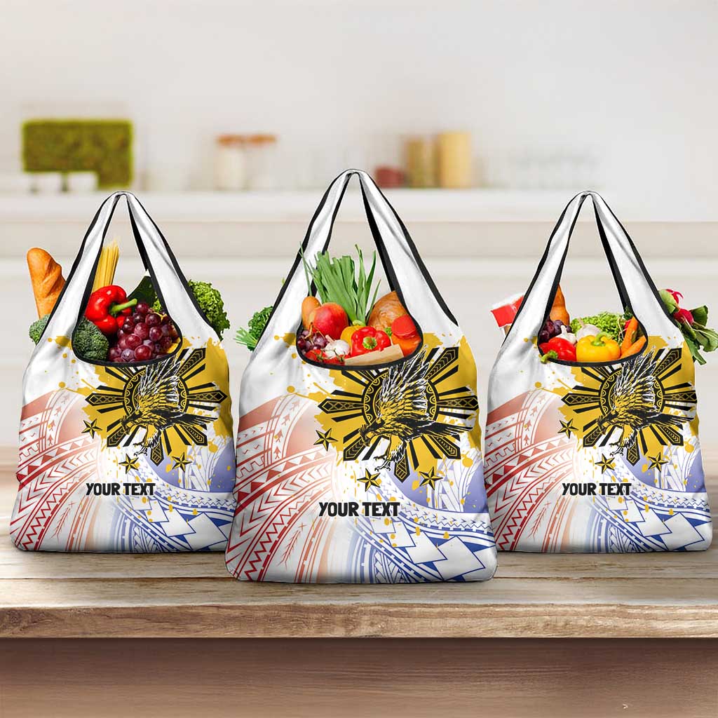 Philippines Independence Day Grocery Bag Eagle Mix Filipino Flag Tribal Style LT7 3-pack One Size White - Polynesian Pride