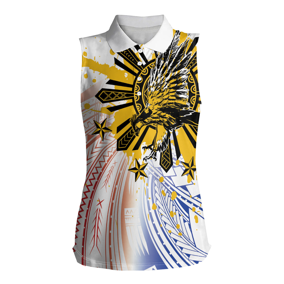 Philippines Independence Day Women Sleeveless Polo Shirt Eagle Mix Filipino Flag Tribal Style