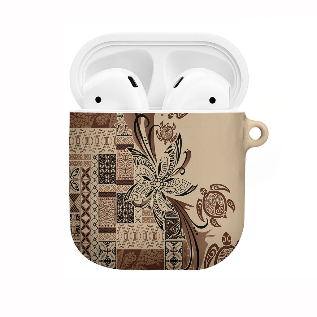 Talofa Samoa Mamanu Siapo Mix Malu AirPods Case Classic Beige Frangipani and Turtles LT7 Beige - Polynesian Pride
