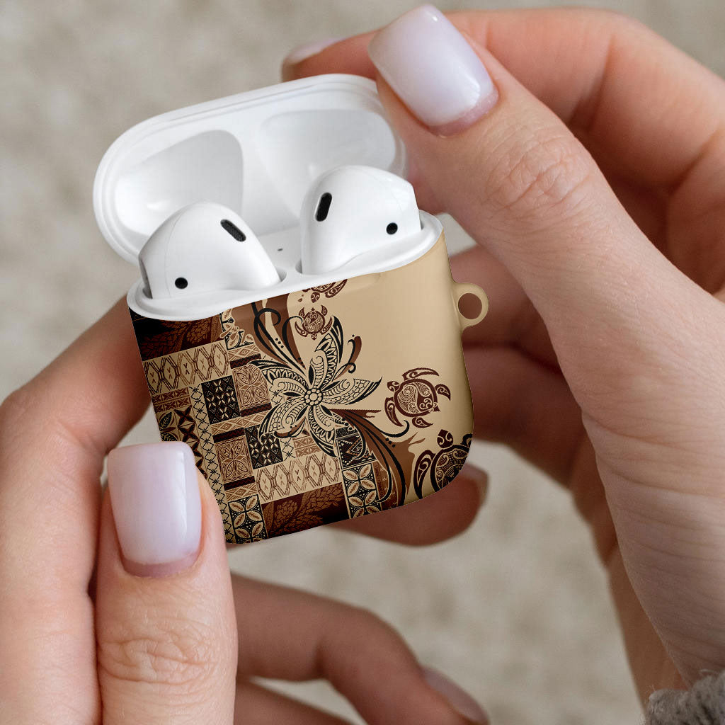 Talofa Samoa Mamanu Siapo Mix Malu AirPods Case Classic Beige Frangipani and Turtles
