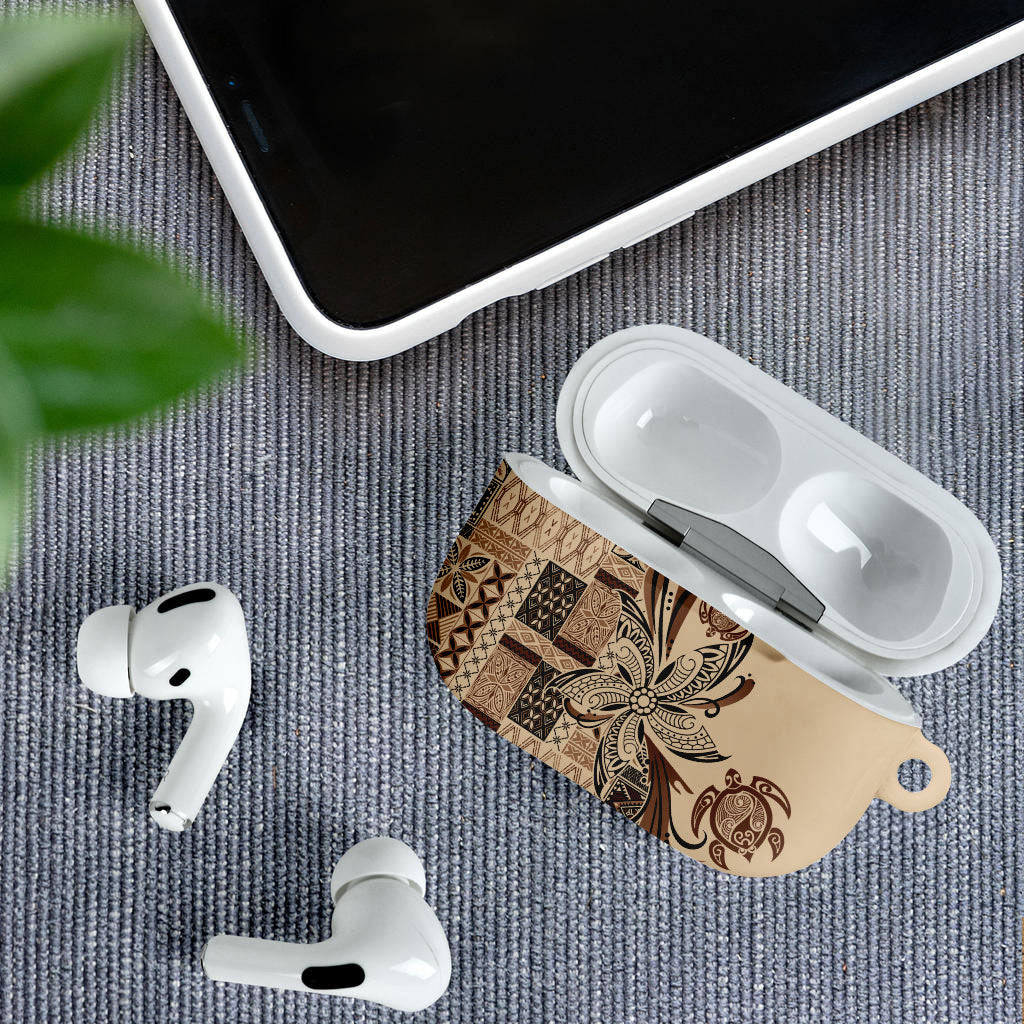 Talofa Samoa Mamanu Siapo Mix Malu AirPods Case Classic Beige Frangipani and Turtles