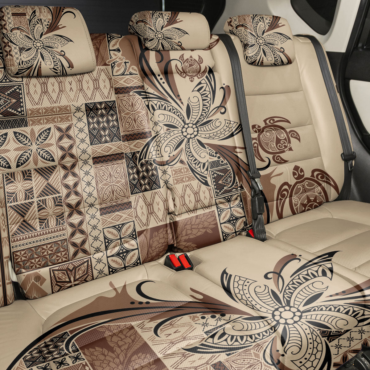 Talofa Samoa Mamanu Siapo Mix Malu Back Car Seat Cover Classic Beige Frangipani and Turtles