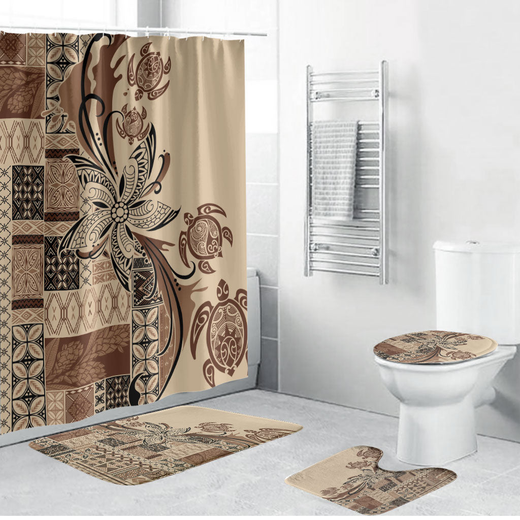 Talofa Samoa Mamanu Siapo Mix Malu Bathroom Set Classic Beige Frangipani and Turtles LT7 Bathroom Set (4 pcs) Beige - Polynesian Pride