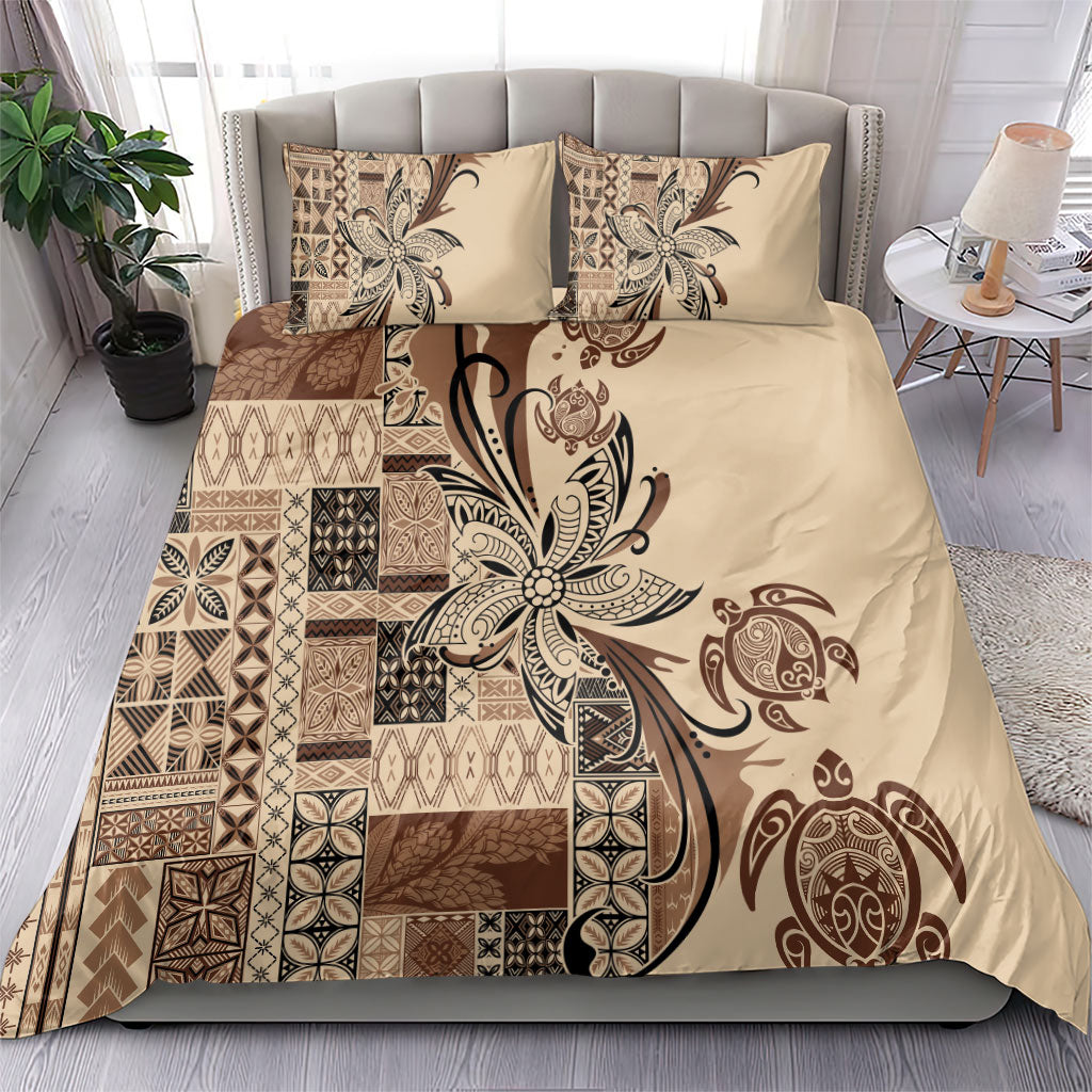 Talofa Samoa Mamanu Siapo Mix Malu Bedding Set Classic Beige Frangipani and Turtles