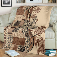 Talofa Samoa Mamanu Siapo Mix Malu Blanket Classic Beige Frangipani and Turtles