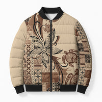 Talofa Samoa Mamanu Siapo Mix Malu Bomber Puffer Jacket Classic Beige Frangipani and Turtles
