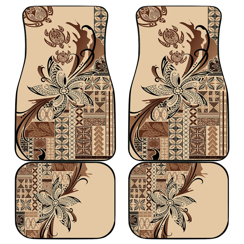 Talofa Samoa Mamanu Siapo Mix Malu Car Mats Classic Beige Frangipani and Turtles